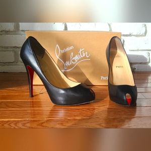 Christian Louboutin Black Capretto Peep-toe Heels